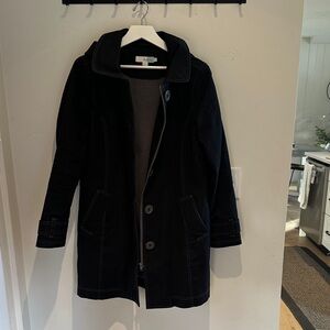 Boden “Rainy Day Mac” fleece lined raincoat, detachable hood, Navy, 10